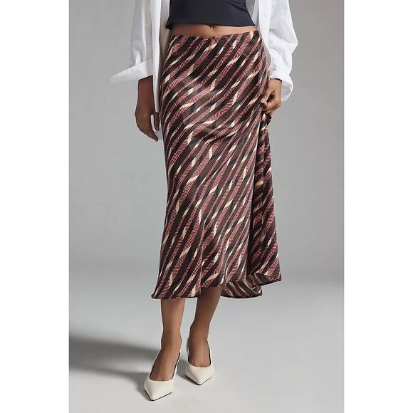Anthropologie Dresses & Skirts - Anthropologie Satin Slip Midi Skirt Small Neutral Print Brown Red Tan y2k